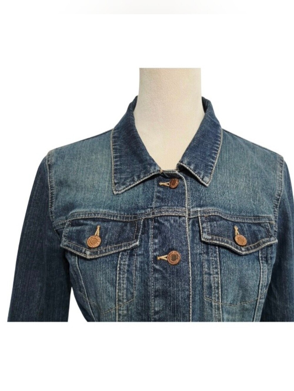 New York & Company Denim Jean Jacket Womens Size 4 Blue Fitted Stretch Trucker - Picture 4 of 12